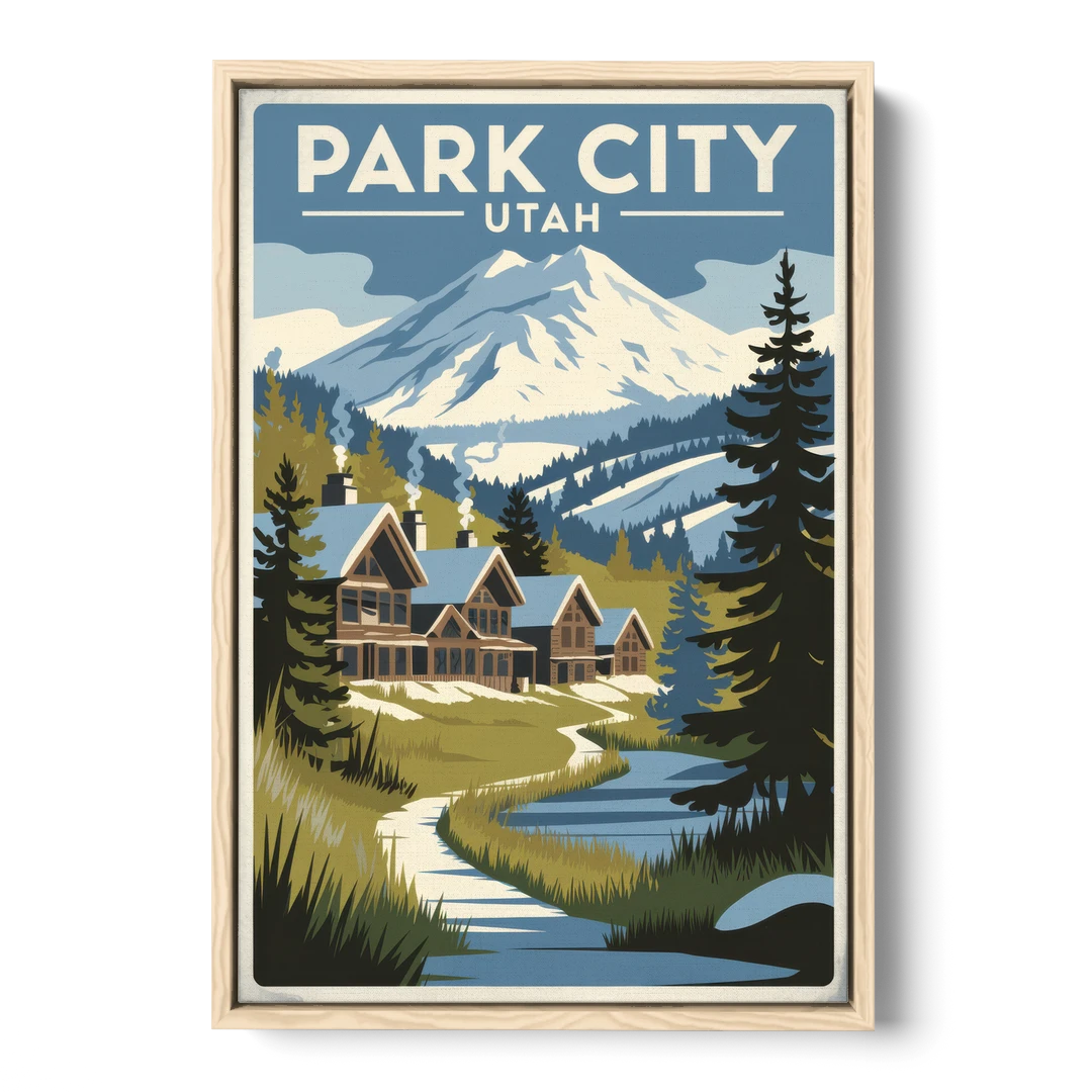 Park City Outdoor Adventure - Oak Framed Canvas Wall Art - Front