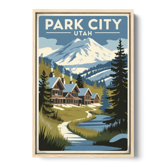 Park City Outdoor Adventure - Oak Framed Canvas Wall Art - Front