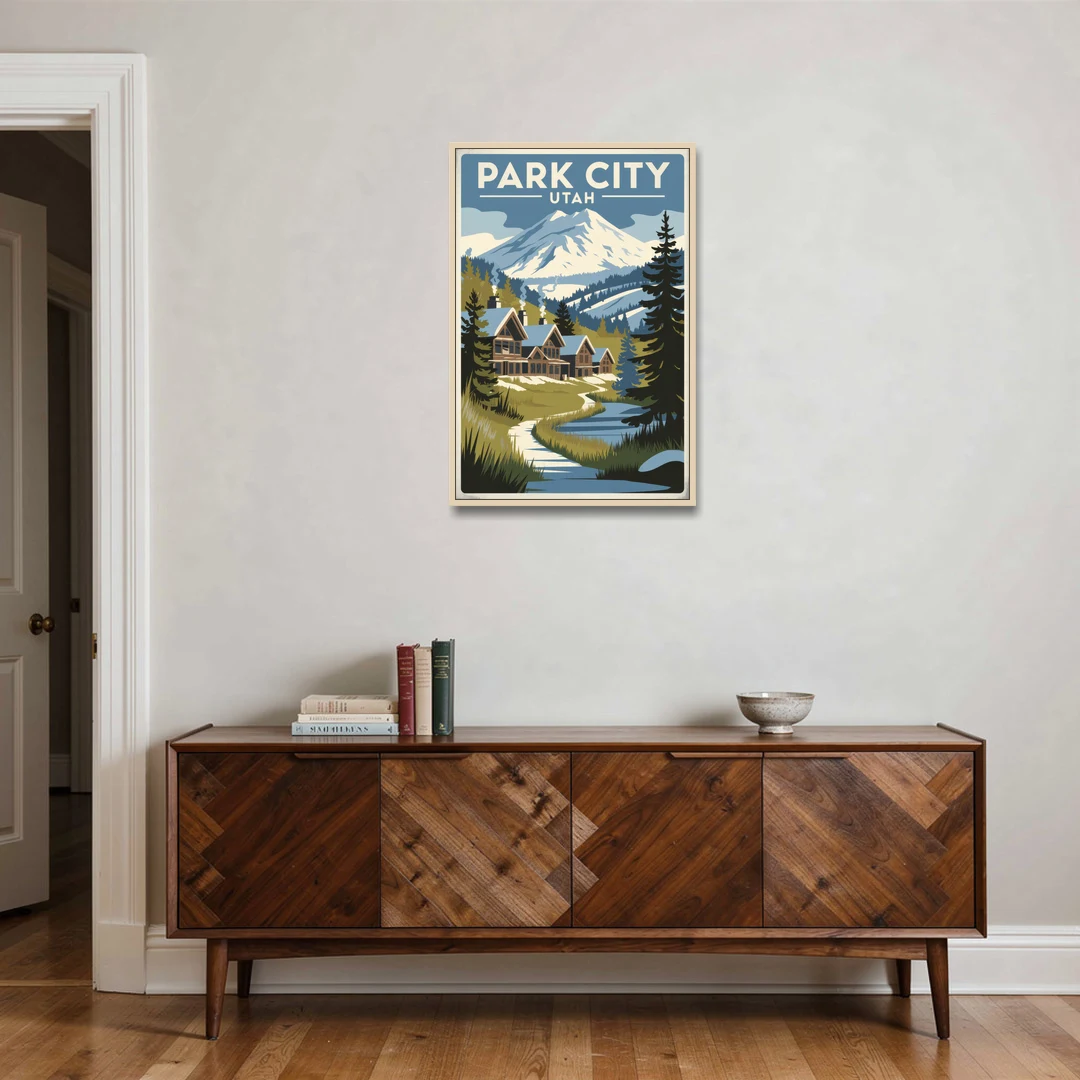 Park City Outdoor Adventure - Oak Framed Canvas Wall Art - Coffee Table - 24x36