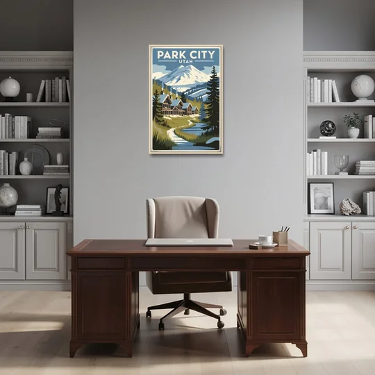 Park City Outdoor Adventure - Oak Framed Canvas Wall Art - Office - 24x36