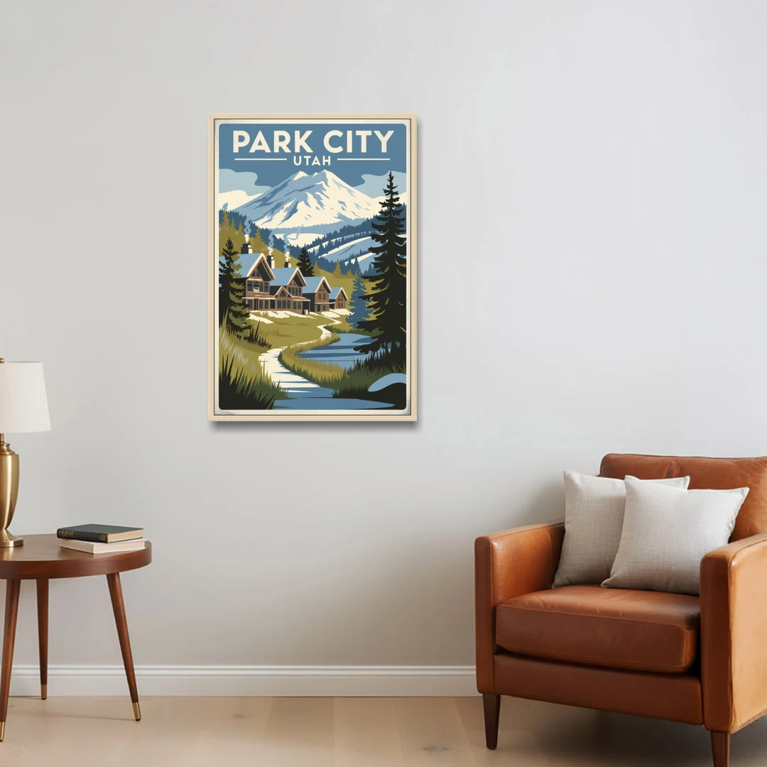 Park City Outdoor Adventure - Oak Framed Canvas Wall Art - Sofa - 24x36