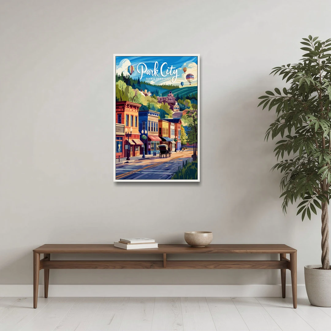 Park City Scenic Downtown - White Framed Canvas Wall Art - Coffee Table - 24x36