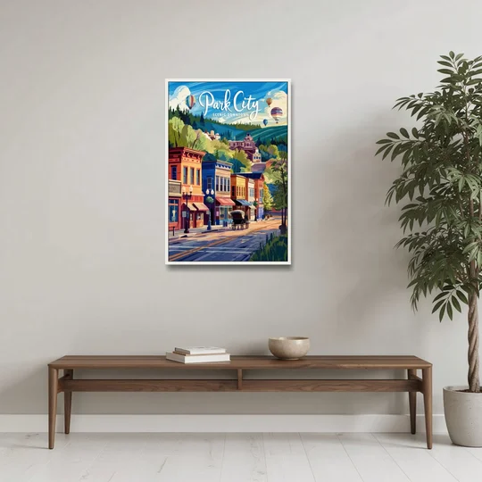 Park City Scenic Downtown - White Framed Canvas Wall Art - Coffee Table - 24x36