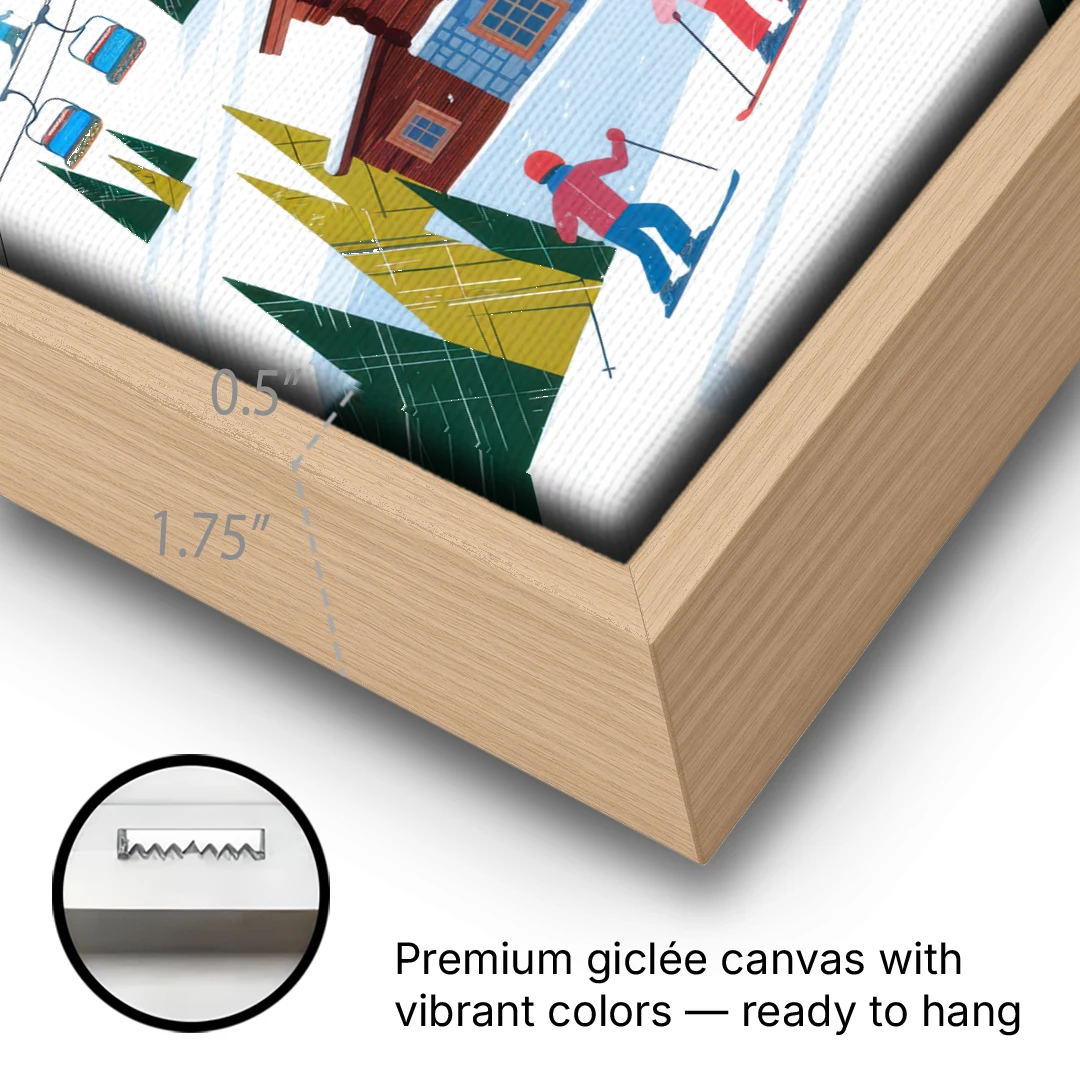 Park City Ski Slopes - Oak Framed Canvas Wall Art - Gallery Wrap Corner