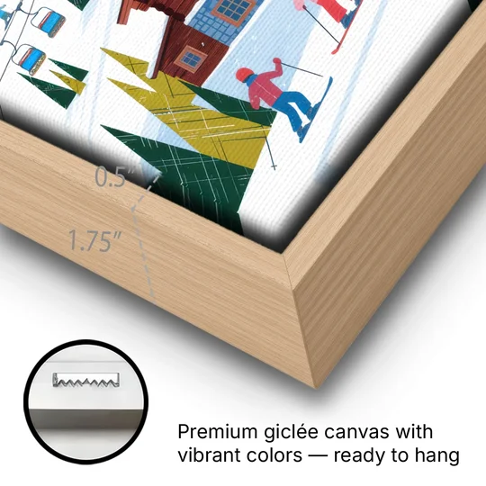 Park City Ski Slopes - Oak Framed Canvas Wall Art - Gallery Wrap Corner