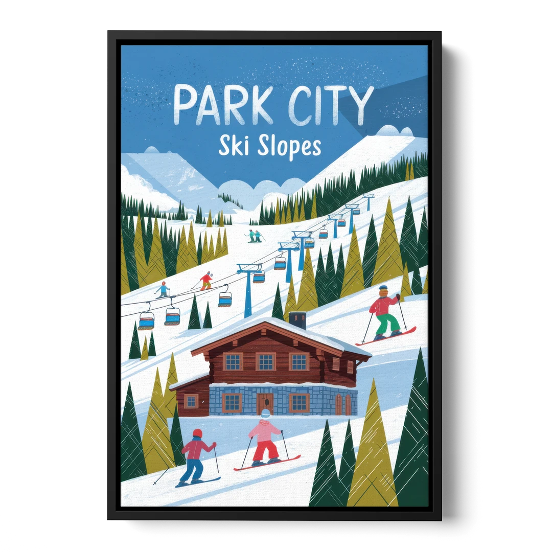 Park City Ski Slopes - Black Framed Canvas Wall Art - Front