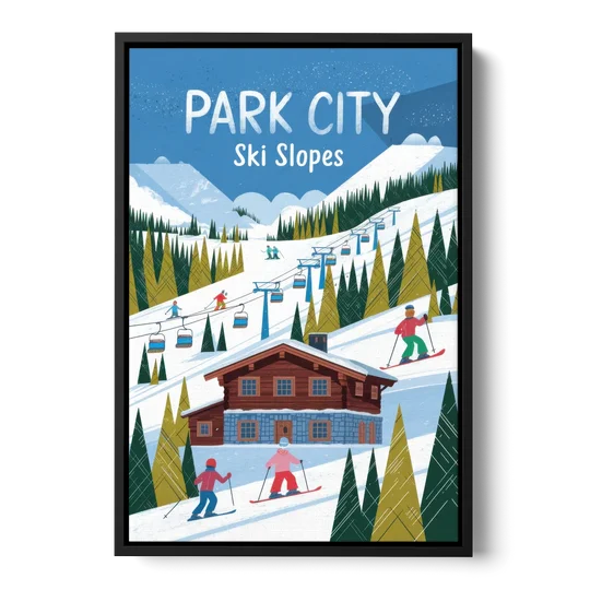 Park City Ski Slopes - Black Framed Canvas Wall Art - Front