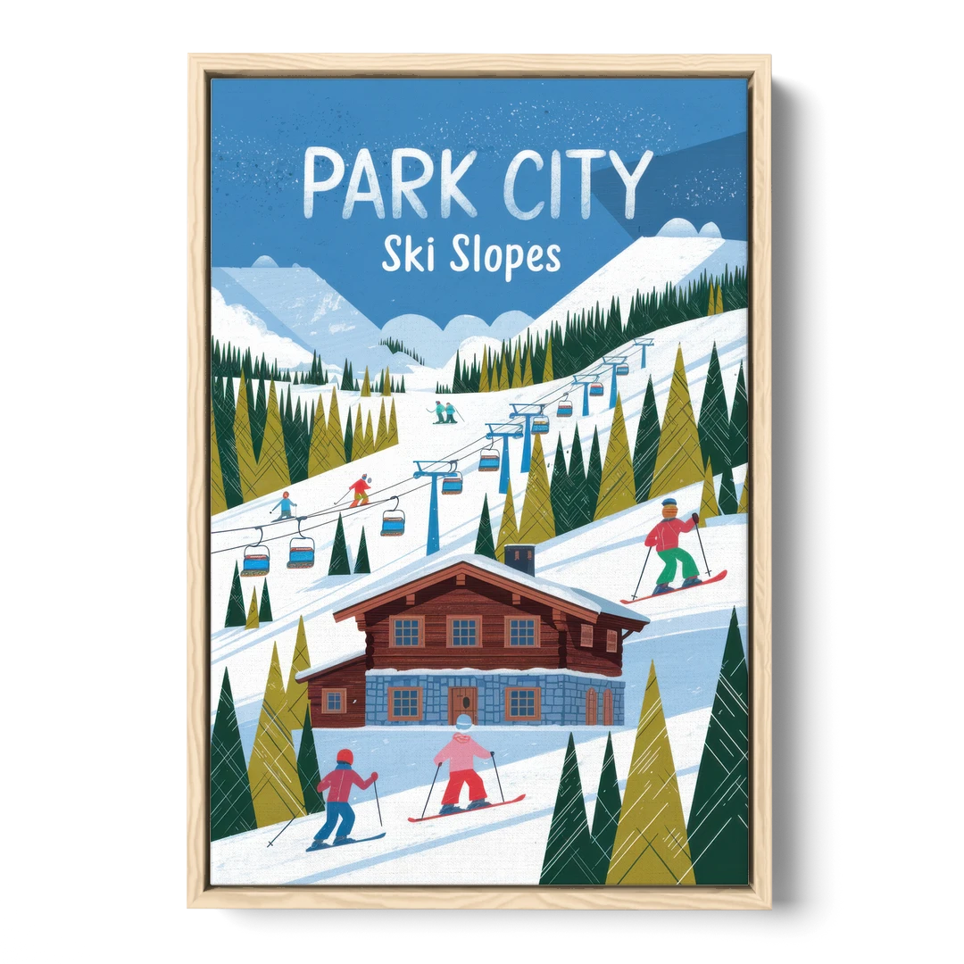 Park City Ski Slopes - Oak Framed Canvas Wall Art - Front