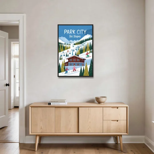 Park City Ski Slopes - Black Framed Canvas Wall Art - Coffee Table - 24x36