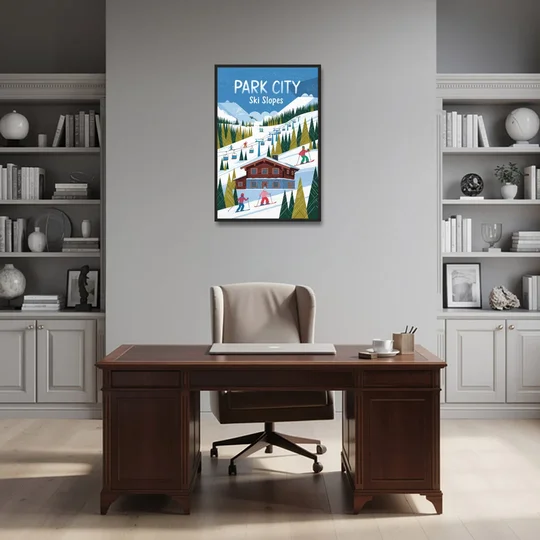 Park City Ski Slopes - Black Framed Canvas Wall Art - Office - 24x36