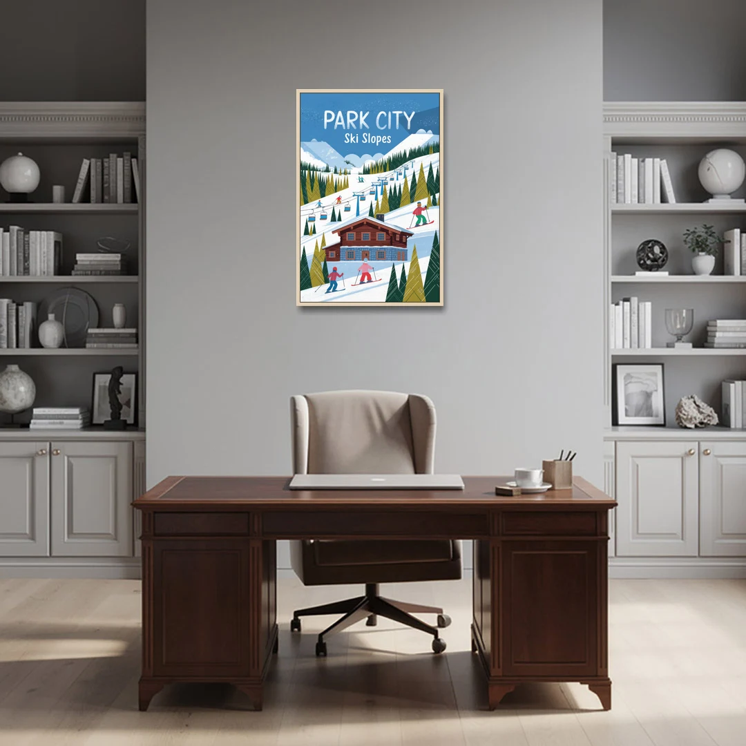Park City Ski Slopes - Oak Framed Canvas Wall Art - Office - 24x36