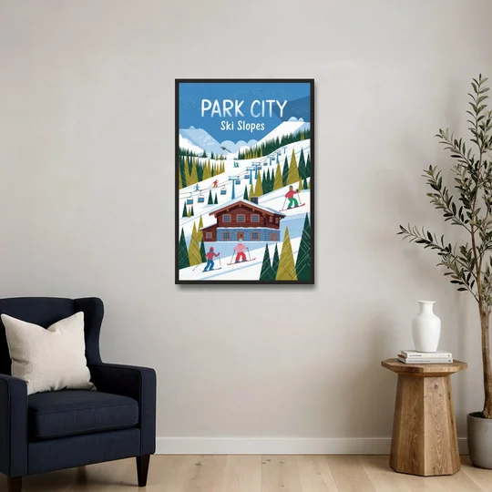 Park City Ski Slopes - Black Framed Canvas Wall Art - Sofa - 24x36