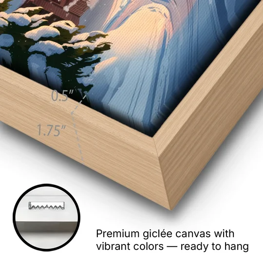 Park City Snowy Landscape - Oak Framed Canvas Wall Art - Gallery Wrap Corner