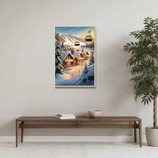 Park City Snowy Landscape - Oak Framed Canvas Wall Art - Coffee Table - 24x36