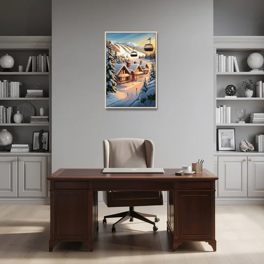 Park City Snowy Landscape - Oak Framed Canvas Wall Art - Office - 24x36