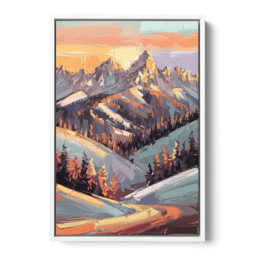 Park City Sunrise Panorama - White Framed Canvas Wall Art - Front