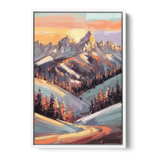 Park City Sunrise Panorama - White Framed Canvas Wall Art - Front