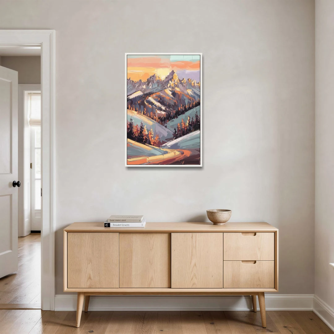 Park City Sunrise Panorama - White Framed Canvas Wall Art - Coffee Table - 24x36