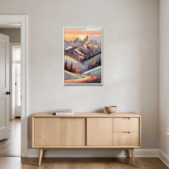 Park City Sunrise Panorama - White Framed Canvas Wall Art - Coffee Table - 24x36