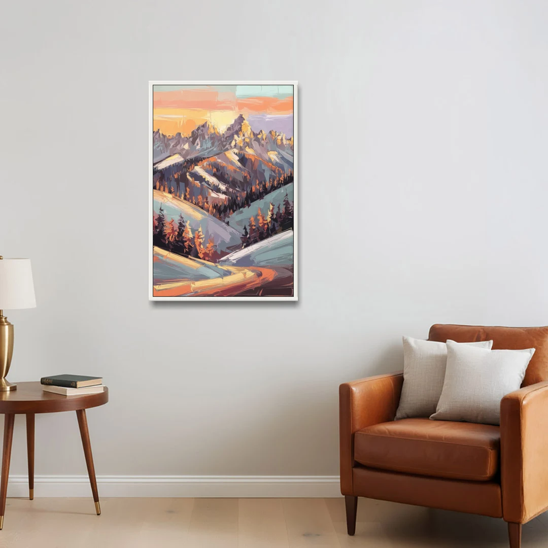 Park City Sunrise Panorama - White Framed Canvas Wall Art - Sofa - 24x36