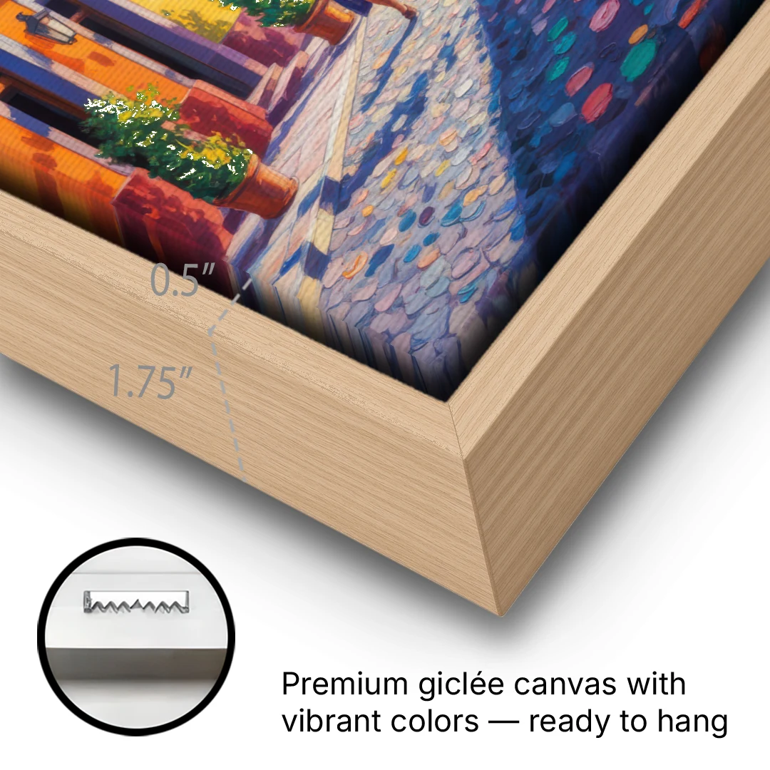 Parroquia de San Miguel - Oak Framed Canvas Wall Art - Gallery Wrap Corner