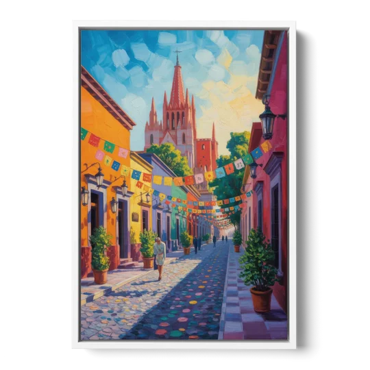 Parroquia de San Miguel - White Framed Canvas Wall Art - Front