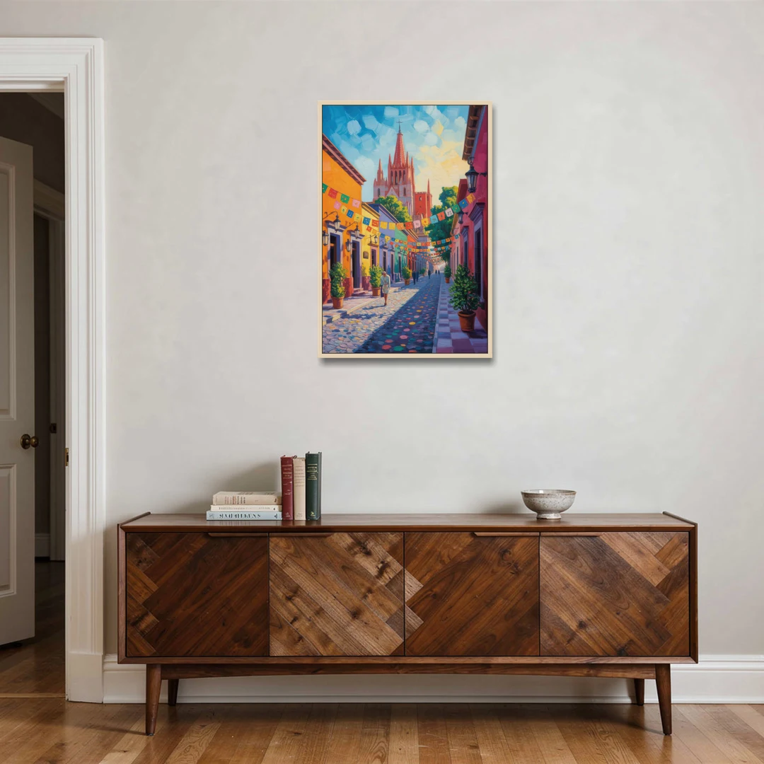 Parroquia de San Miguel - Oak Framed Canvas Wall Art - Coffee Table - 24x36