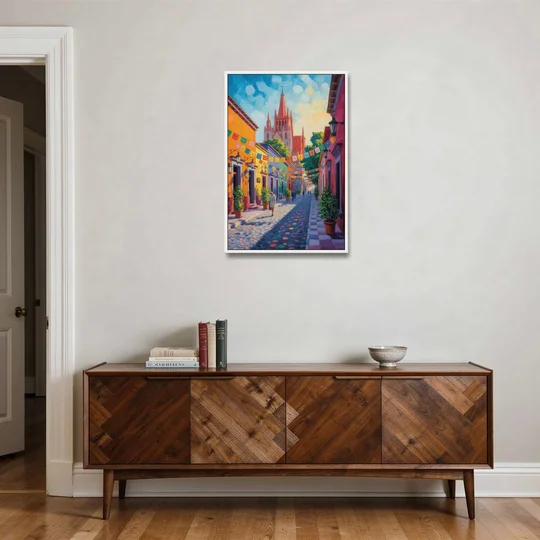 Parroquia de San Miguel - White Framed Canvas Wall Art - Coffee Table - 24x36