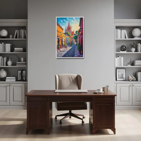 Parroquia de San Miguel - White Framed Canvas Wall Art - Office - 24x36