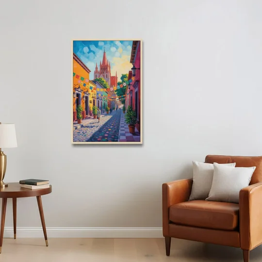 Parroquia de San Miguel - Oak Framed Canvas Wall Art - Sofa - 24x36