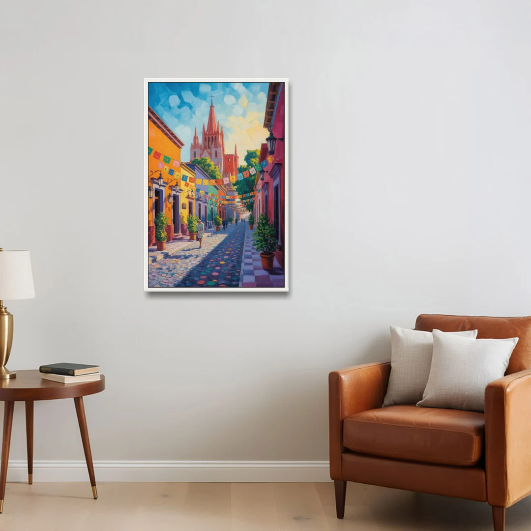 Parroquia de San Miguel - White Framed Canvas Wall Art - Sofa - 24x36