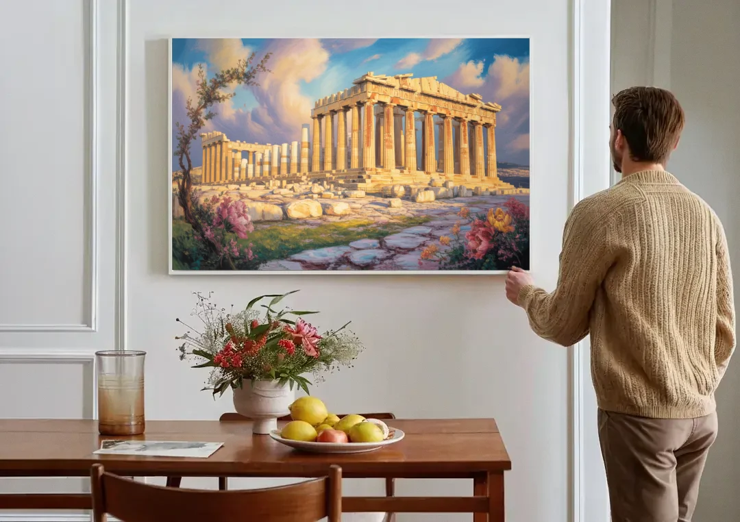 Parthenon Glory canvas wall art above a dining table