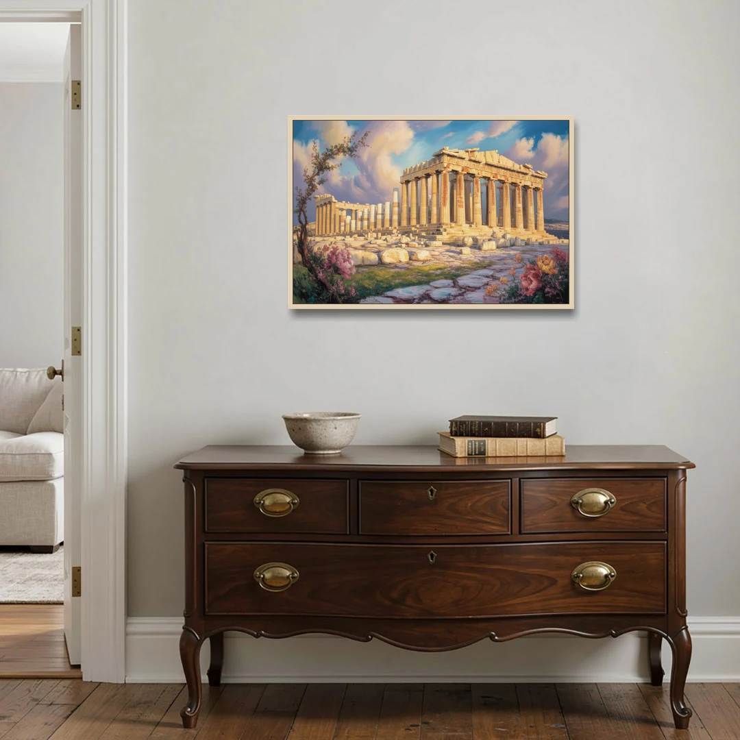 Parthenon Glory - Oak Framed Canvas Wall Art - Coffee Table - 36x24