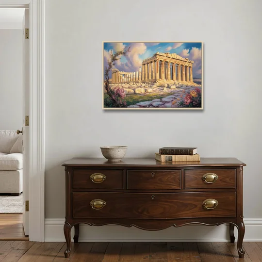 Parthenon Glory - Oak Framed Canvas Wall Art - Coffee Table - 36x24