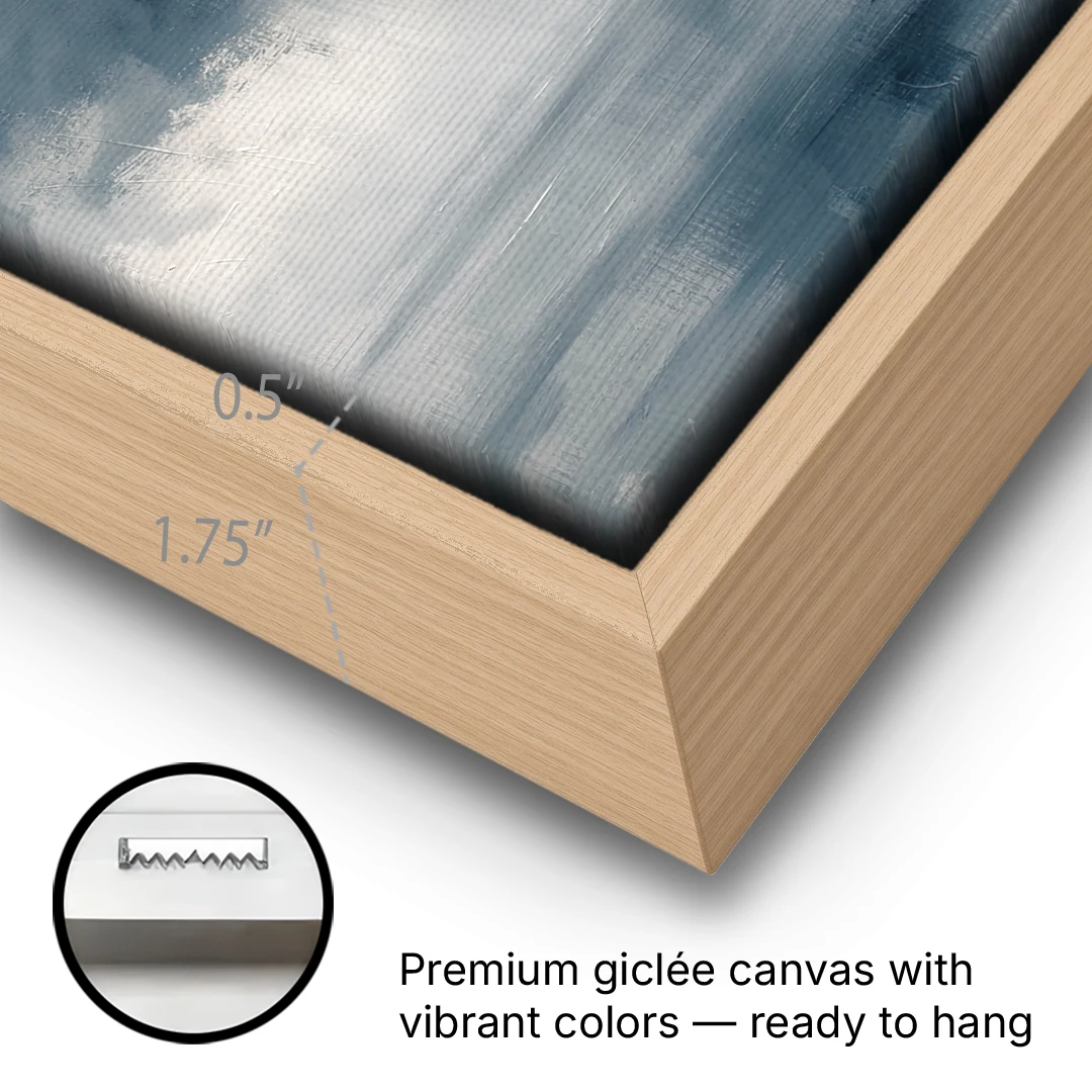 Passing Rain Over a Calm Sea Above the Headboard - Oak Framed Canvas Wall Art - Gallery Wrap Corner