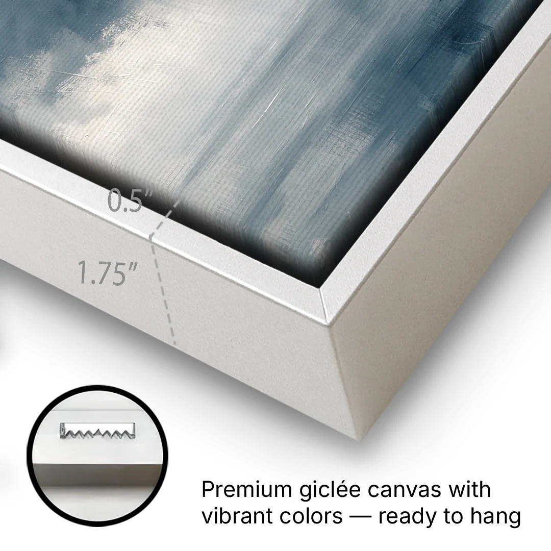 Passing Rain Over a Calm Sea Above the Headboard - White Framed Canvas Wall Art - Gallery Wrap Corner