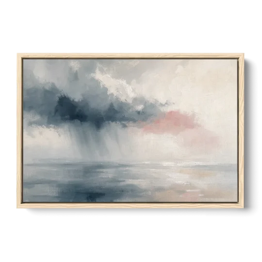 Passing Rain Over a Calm Sea Above the Headboard - Oak Framed Canvas Wall Art - Front