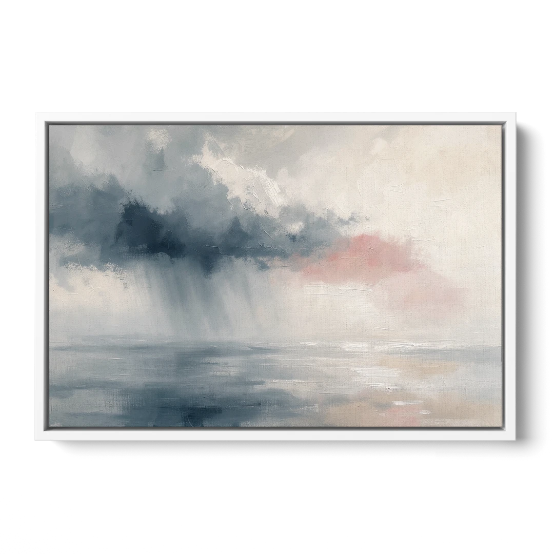 Passing Rain Over a Calm Sea Above the Headboard - White Framed Canvas Wall Art - Front