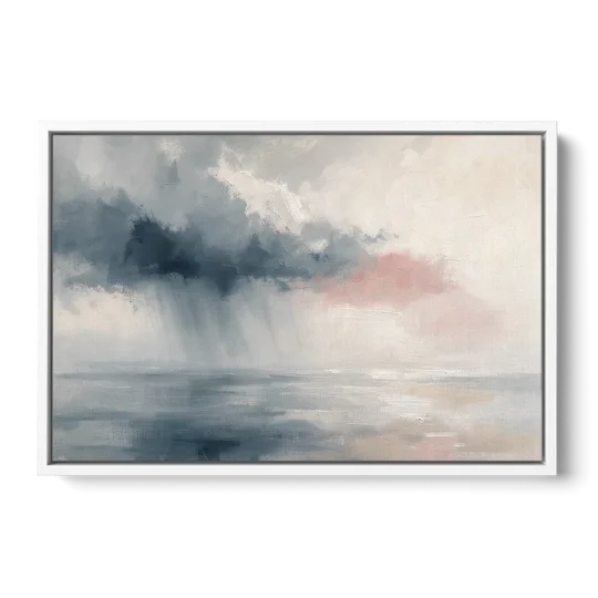 Passing Rain Over a Calm Sea Above the Headboard - White Framed Canvas Wall Art - Front