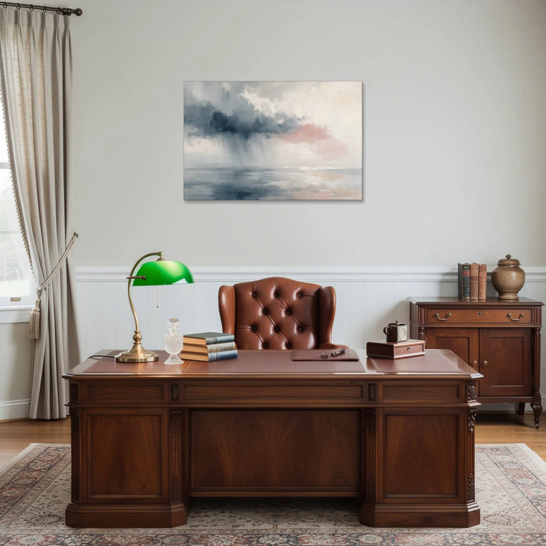 Passing Rain Over a Calm Sea Above the Headboard - Canvas Wall Art - Office - 36x24