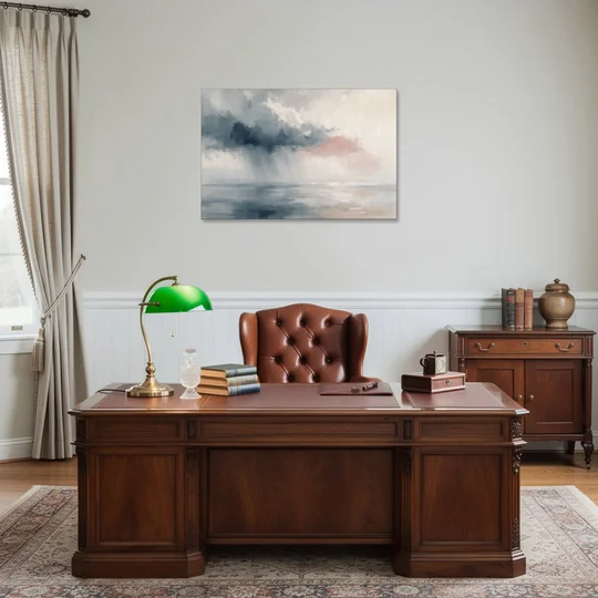 Passing Rain Over a Calm Sea Above the Headboard - Canvas Wall Art - Office - 36x24