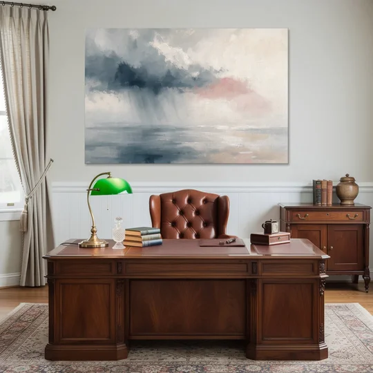 Passing Rain Over a Calm Sea Above the Headboard - Canvas Wall Art - Office - 60x40
