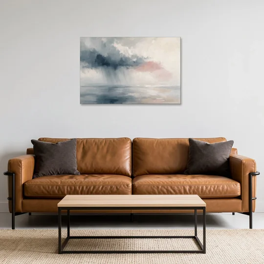 Passing Rain Over a Calm Sea Above the Headboard - Canvas Wall Art - Sofa - 36x24