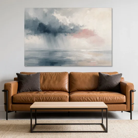 Passing Rain Over a Calm Sea Above the Headboard - Canvas Wall Art - Sofa - 60x40