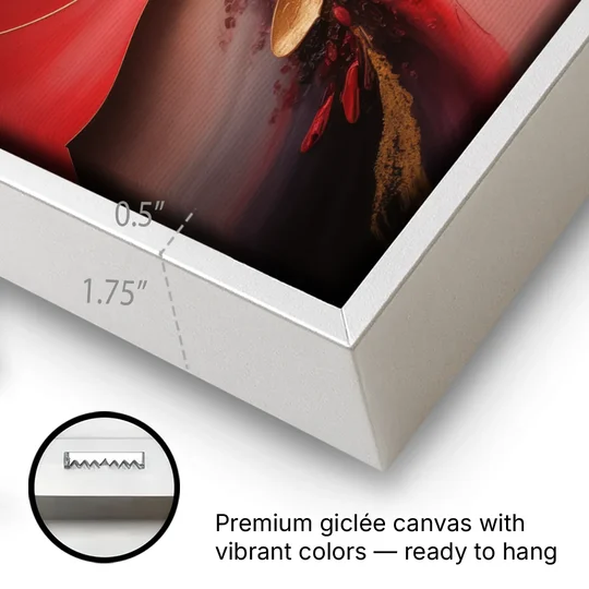 Passion Waves Red Abstract - White Framed Canvas Wall Art - Gallery Wrap Corner