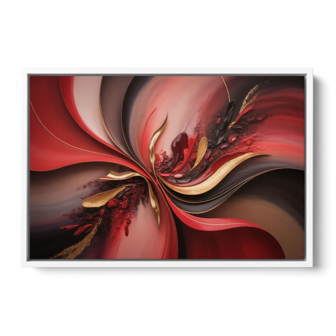 Passion Waves Red Abstract - White Framed Canvas Wall Art - Front