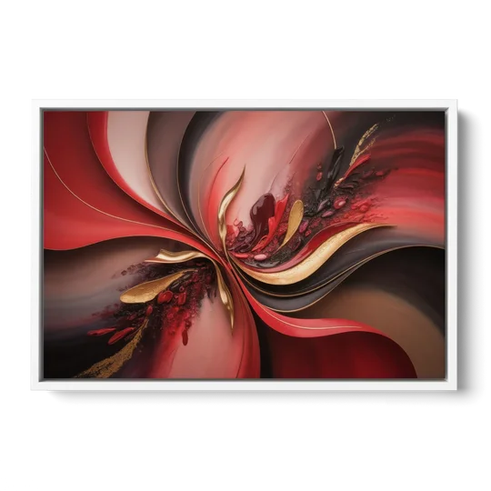 Passion Waves Red Abstract - White Framed Canvas Wall Art - Front