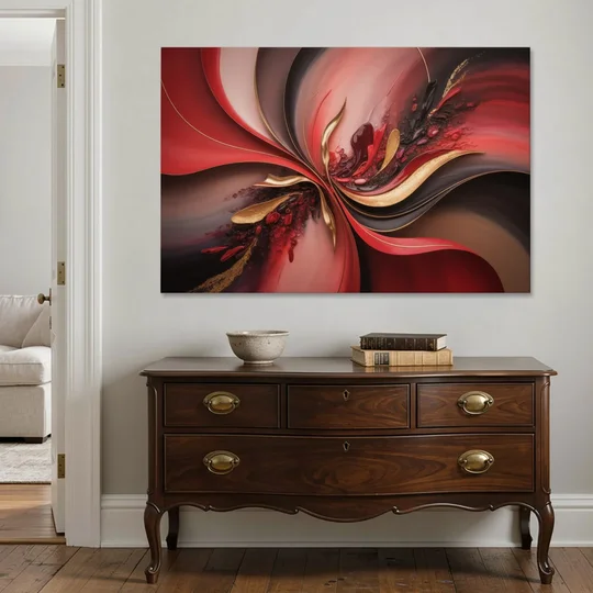 Passion Waves Red Abstract - Canvas Wall Art - Coffee Table - 60x40