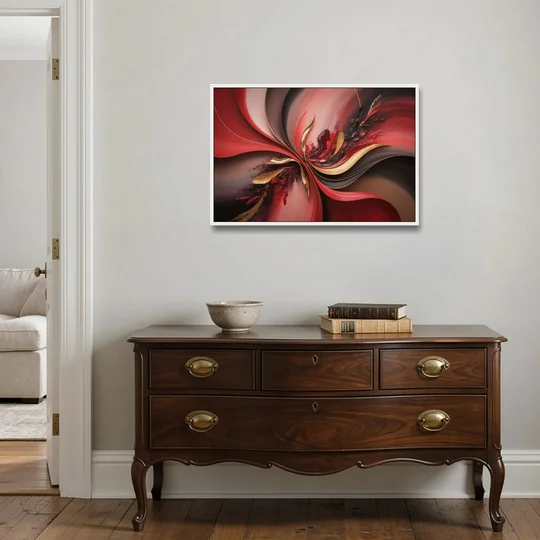 Passion Waves Red Abstract - White Framed Canvas Wall Art - Coffee Table - 36x24