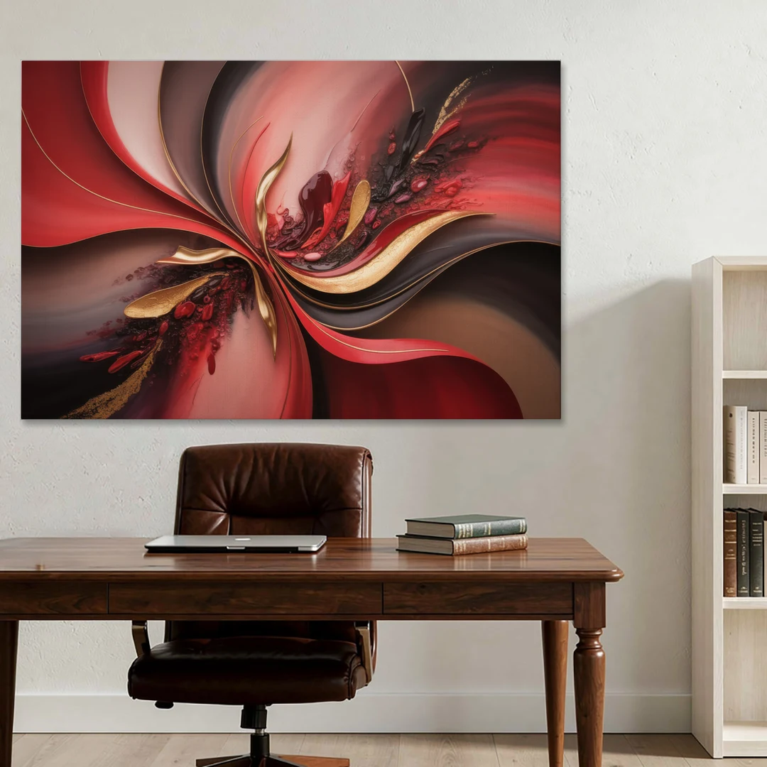 Passion Waves Red Abstract - Canvas Wall Art - Office - 60x40